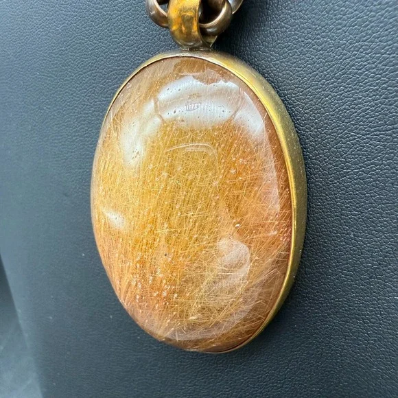 RARE 1994 Signed Stephen Dweck Pendant Necklace Oversized Bronze Chain & Quartz - Picture 3 of 8